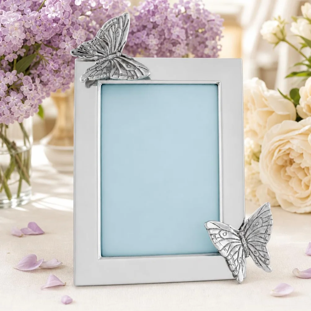 Arthur Court Designs aluminiowa ramka na zdjęcia 5 x 7 motyl ogrodowa metalowa ramka na biurko / ścienna