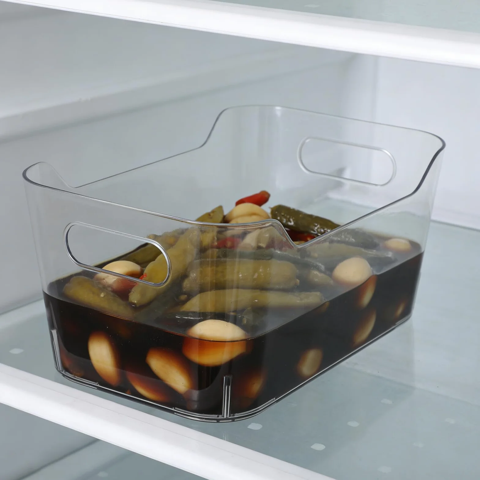 6 Szt. Sztuk Przezroczystych Plastikowych Pojemników Do Przechowywania z Uchwytami Organizer Do Spiżarni Lodówki Szafek Kuchennych i Blatów Odporny Temperaturę