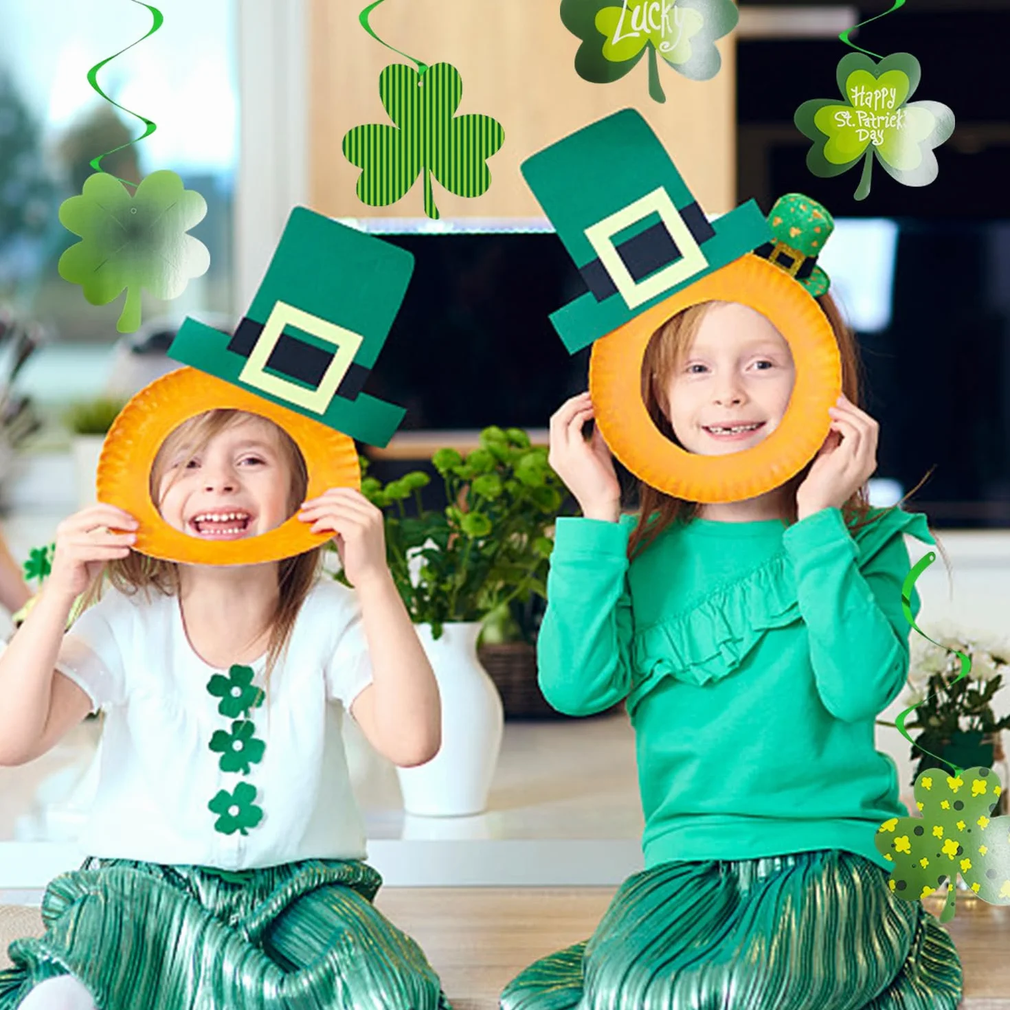 10 sztuk spiralnej koniczyny wisiorek, 1 sztuka Pull Flag, Irlandia Lucky, Wiszące Bazy, dekoracje na Dzień Świętego Patryka