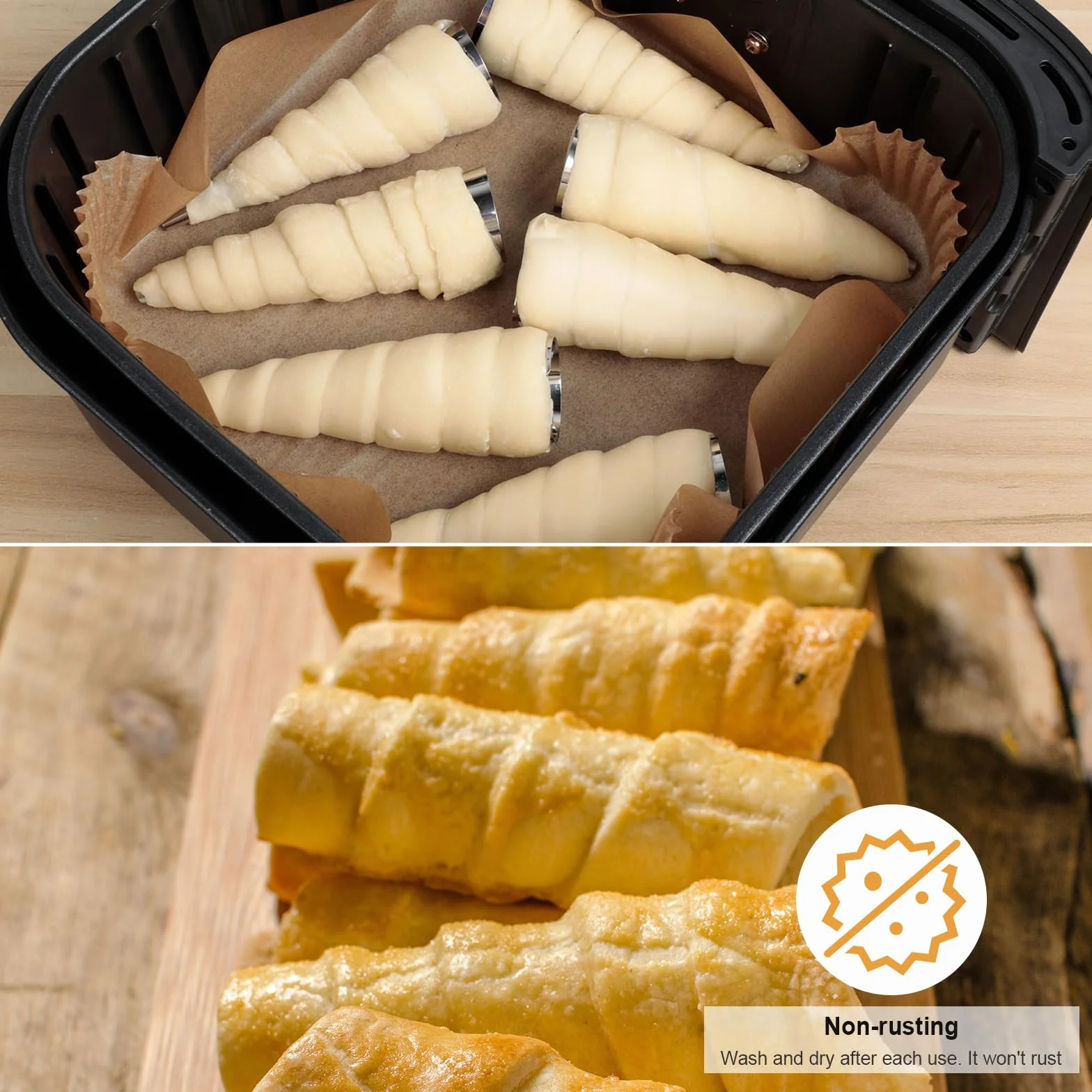 AiQInu Cannoli Formy 20 szt. Stożki ze stali nierdzewnej do rogalików formy do ciasta kremowy róg ciasto chleb forma - kannoli formy do formowania kremu, foremki do cannoli, rogaliki, liście, żelat