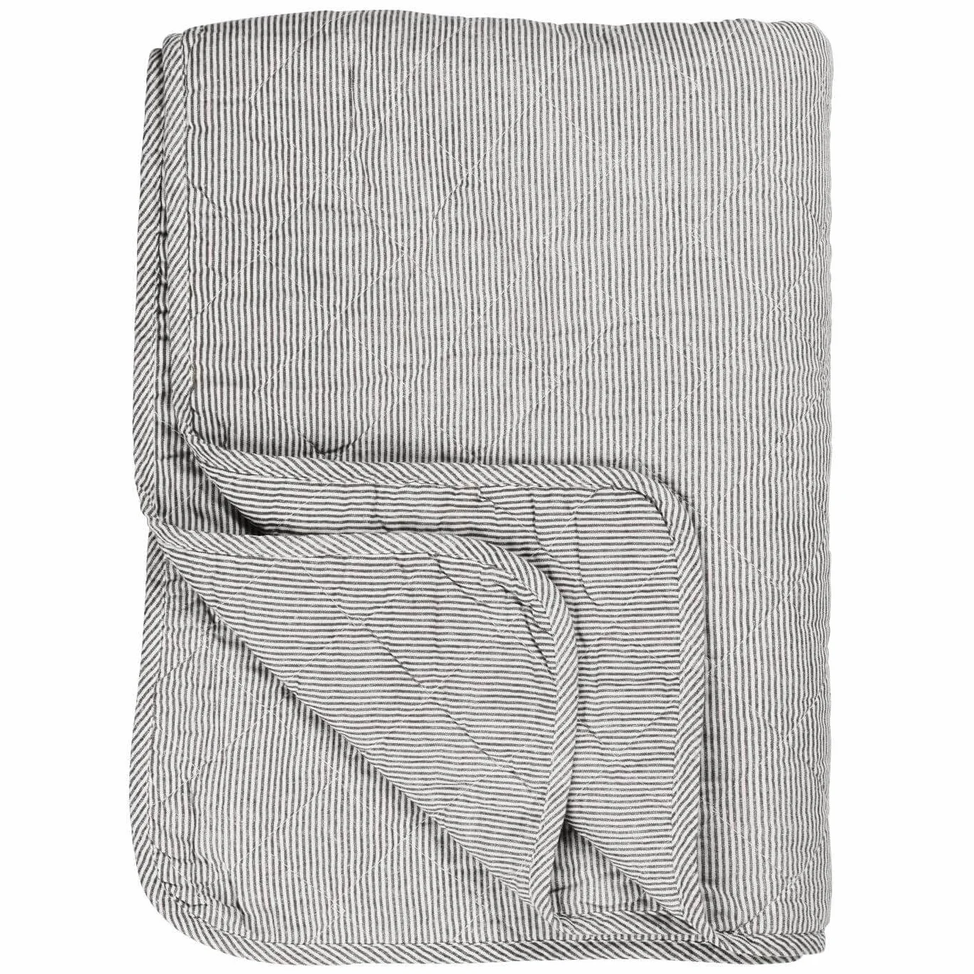 Ib Laursen - Kołdra, koc, koc do przytulania, narzuta - kolor: biało-szare paski - 180 x 130 cm - 100% bawełna