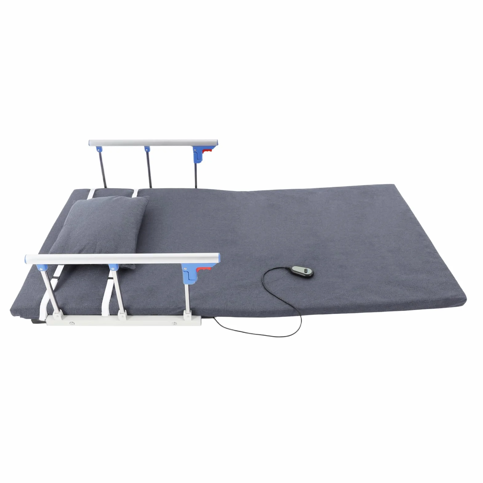 Elektryczne oparcie regulowane 2°-80°, zdalne sterowanie, składane poręcze, 190 x 90 x 73 cm, elektryczna rama łóżka, podparcie pleców, ergonomiczne oparcie łóżka do 150 kg (szare, 190 x 90 x 73 cm)