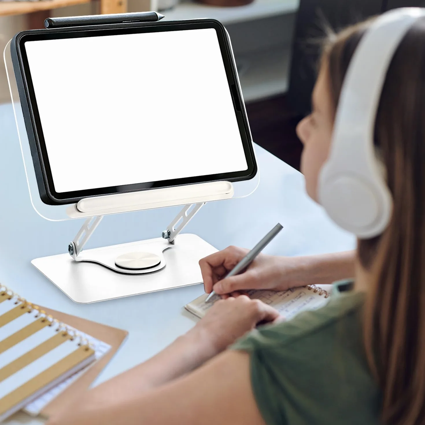QWORK® Stojak do czytania książek, obracany o 360°, składany, regulowany kąt i wysokość, nośność ok. 5 kg, kompatybilna z telefonami komórkowymi, tabletami, laptopami