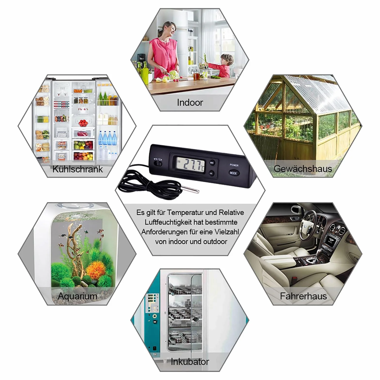 Elektroniczny termometr, optyczny cyfrowy miernik temperatury LCD z podwójną sondą pomiarową do użytku wewnątrz i na zewnątrz, do lodówek, klimatyzacji, zamrażarek, akwariów