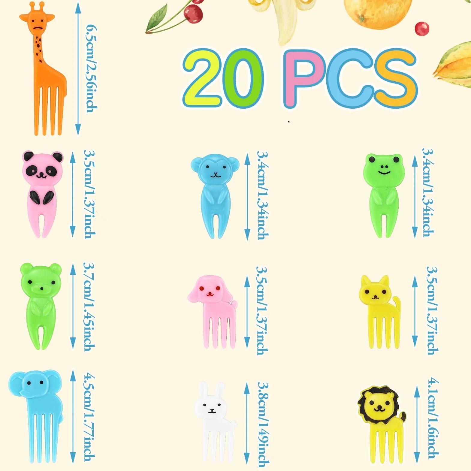 20 sztuk mini widelców do owoców z kreskówki, wykałaczki dla dzieci, do ciast, słodycze, dla dorosłych, deserów, owoców, na imprezę dla dzieci, widelczyki owocowe dla dzieci, (kolor losowy)