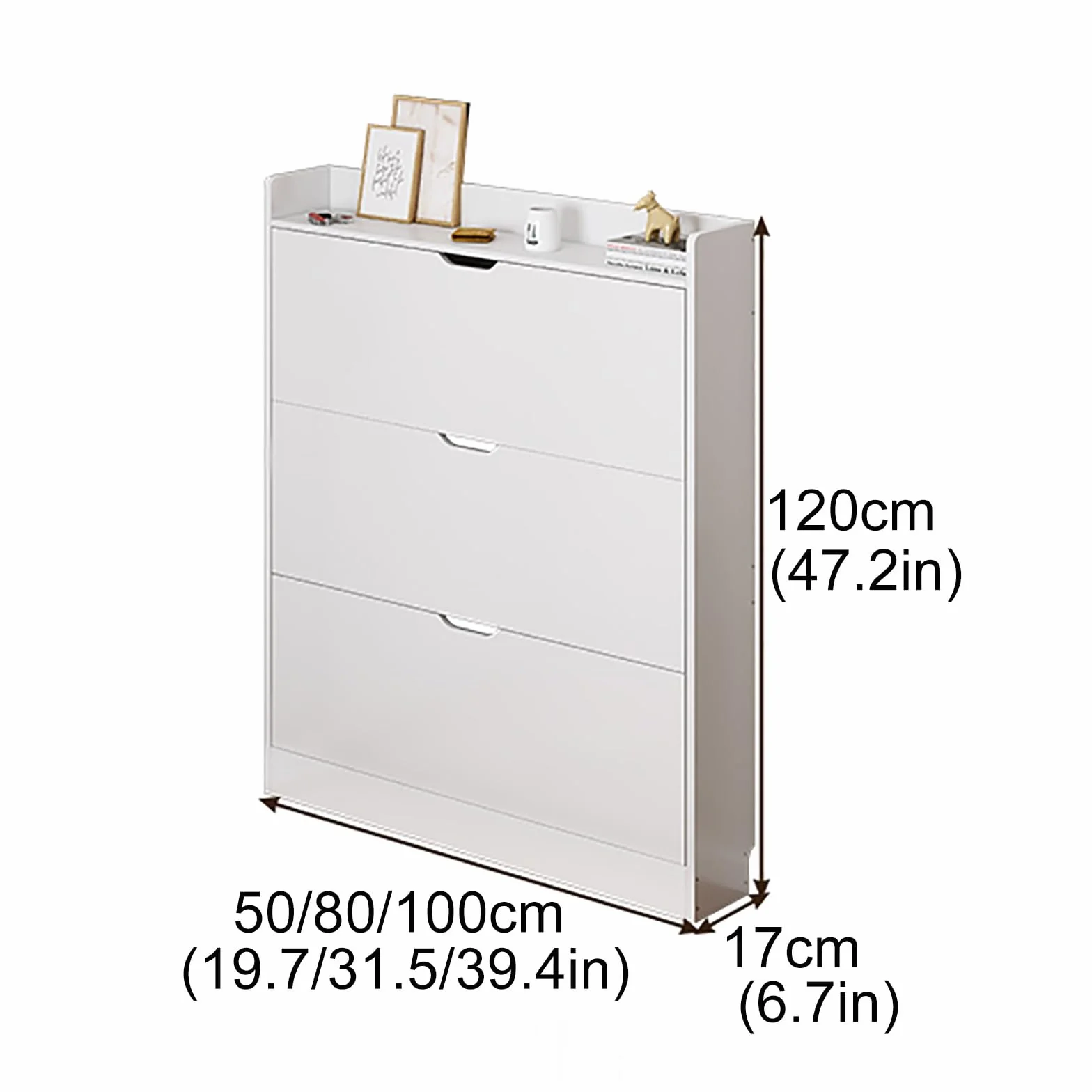 Szafka na Buty Drewniana - Do Przechowywania w Korytarzu, Salonie, Sypialni, Przedpokoju - Biała (50 * 17 * 120 cm)