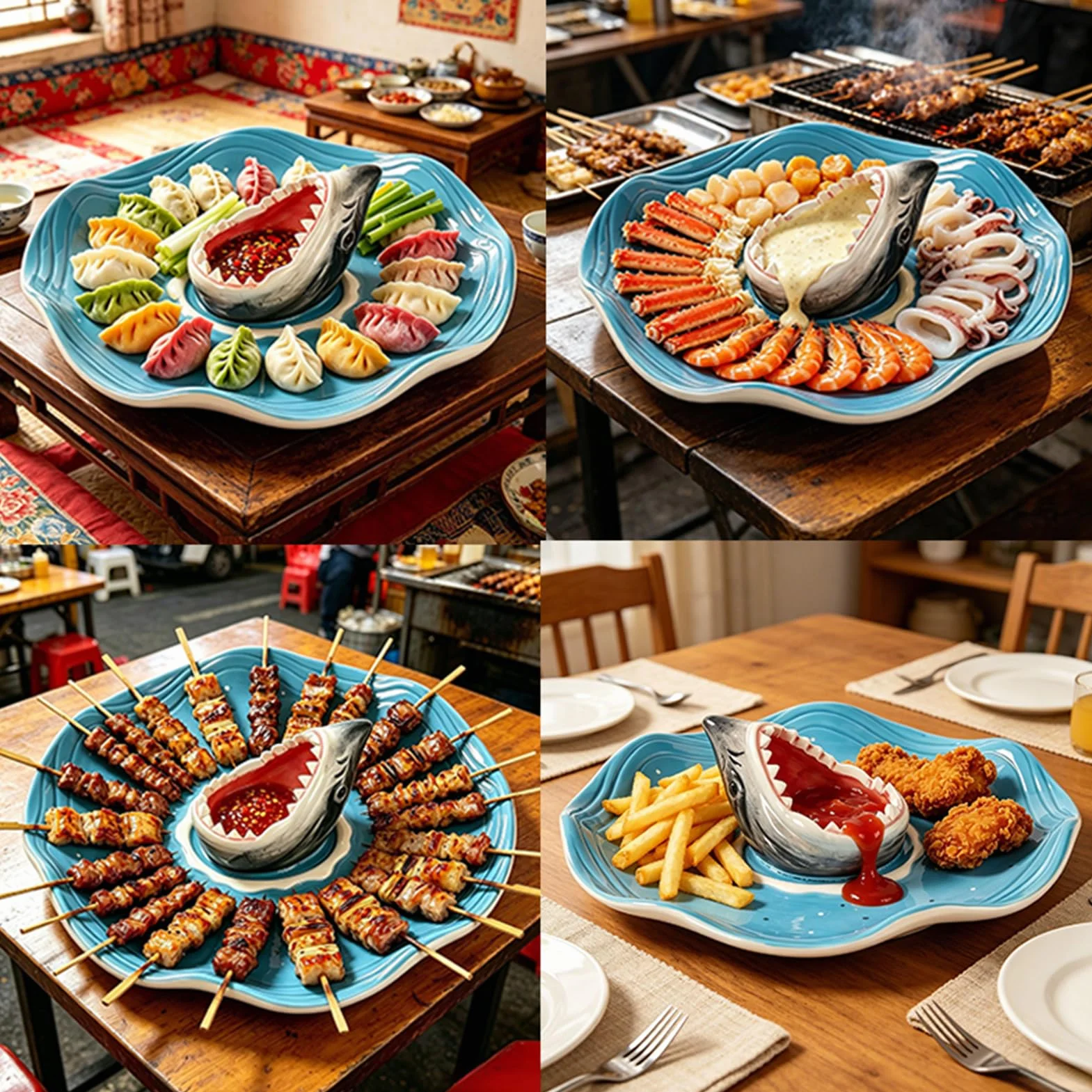 Generico Ceramiczny uchwyt na przyprawy w kształcie ryby rekin | Oceaniczny motyw przypraw Tacos Oceaniczny Ośmiornica Krewetki Sardynka Hamburger Cheeseburger Snack Popcorn Jedzenie