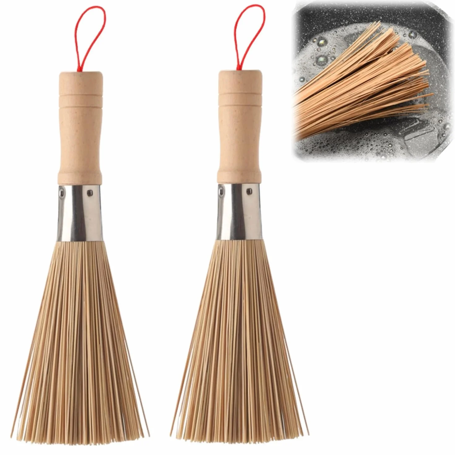 Zestaw 2 sztuk szczotek do czyszczenia wok, szczotka do warzyw, szczotka do mycia naczyń, talerzy i sztućców