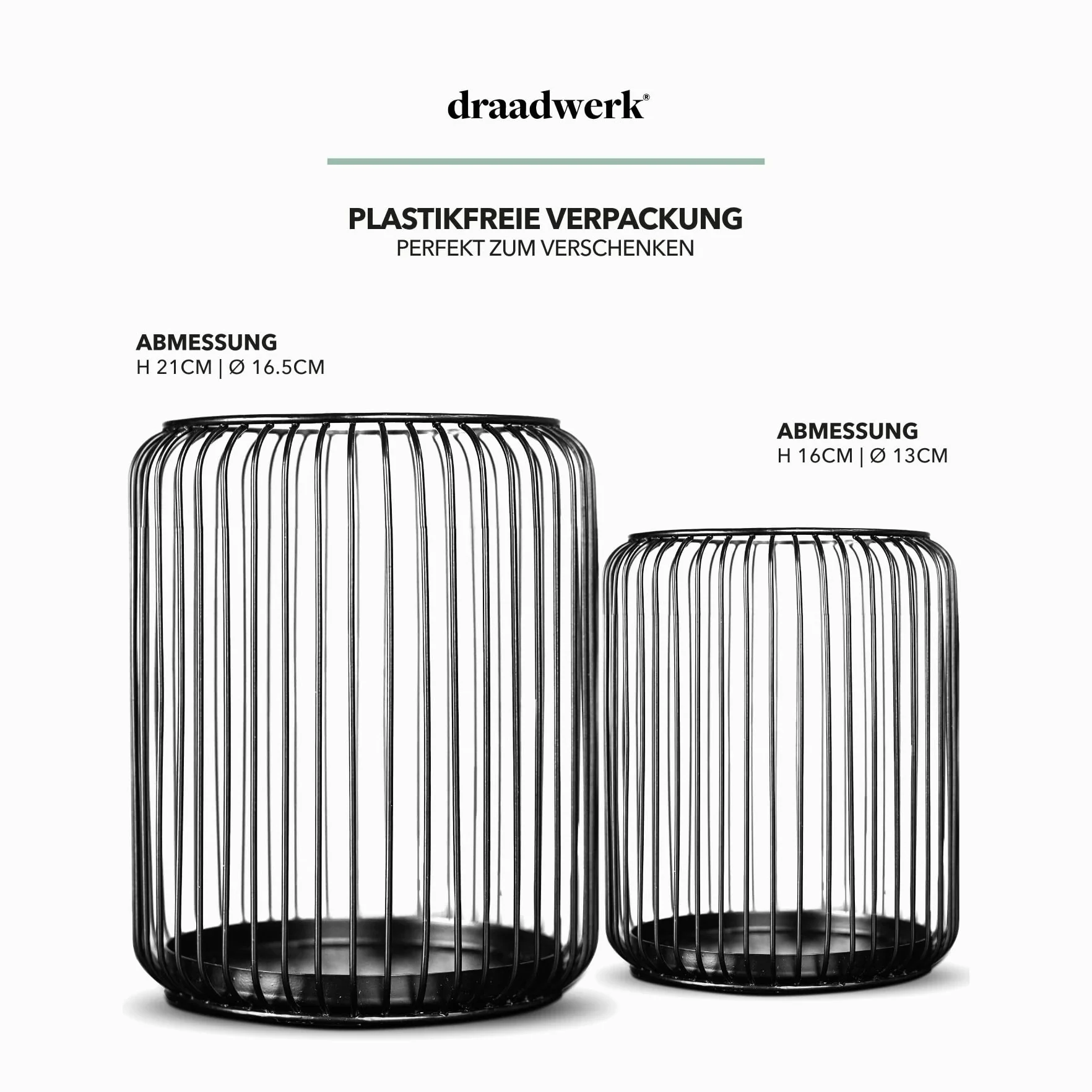 draadwerk® Zestaw 2 świeczników metalowych, czarny, owalny, czarna dekoracja, dekoracyjne świeczniki z drutu (czarne)