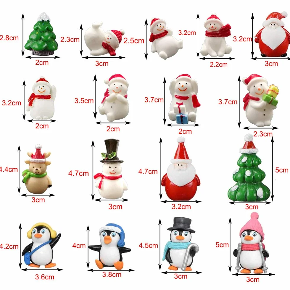 17 sztuk miniaturowych ozdób – mini Boże Narodzenie, małe figurki, ogród z żywicy, mikrokrajobraz, dekoracja, domek dla lalek, Święty Mikołaj, bałwan, łoś, dekoracja stołu, "zrób to sam"