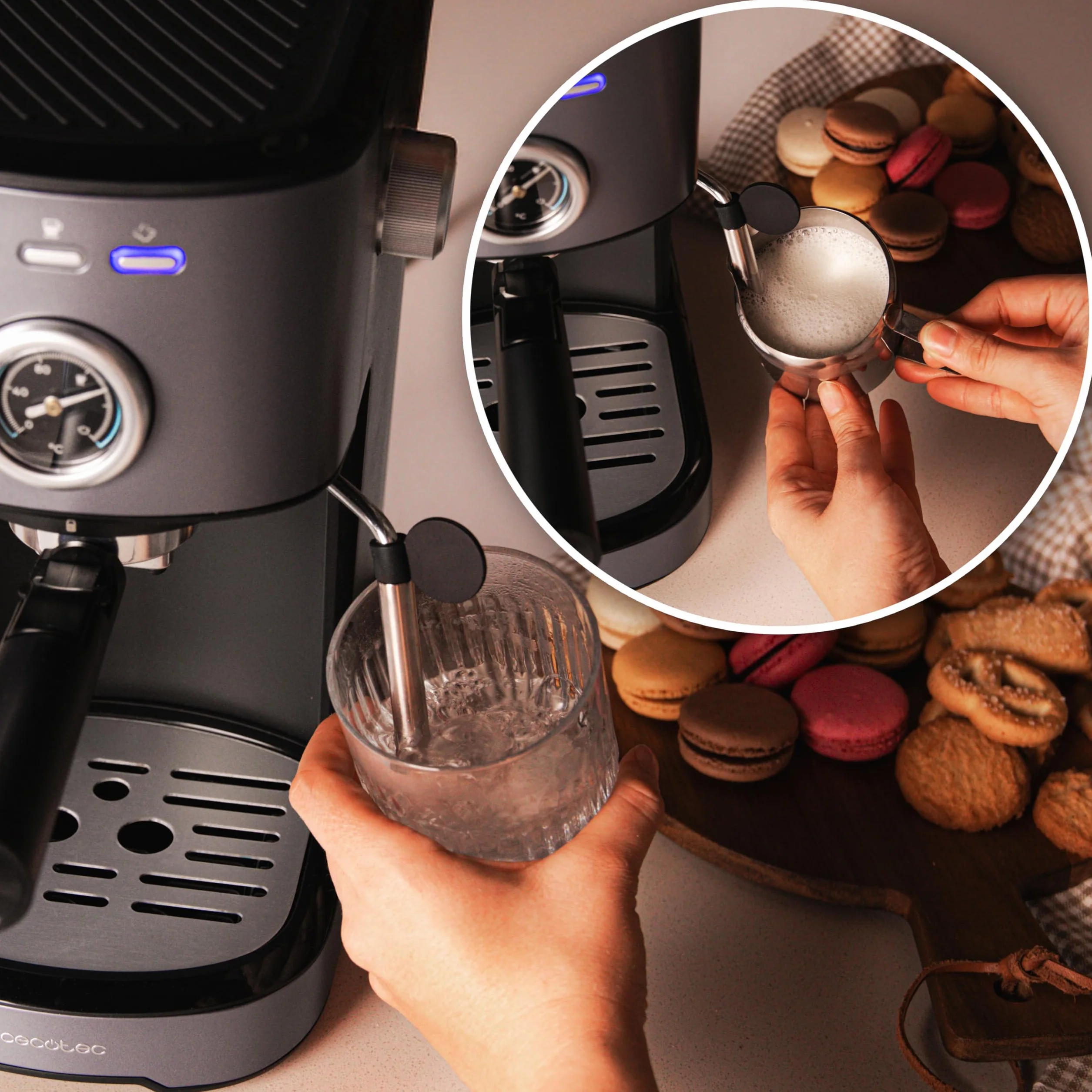 Cecotec Ekspres do kawy Power Espresso 20 Pecan Steel. Cyfrowy ekspres do kawy z 20 barami i obrotową parą.