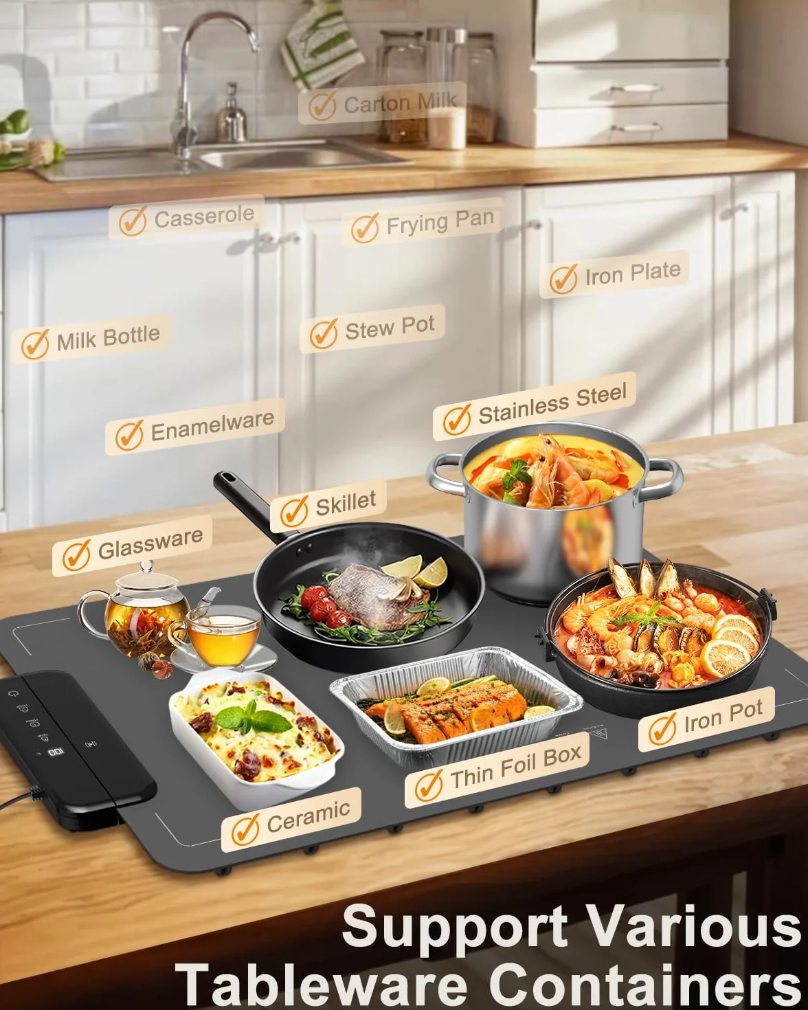 2 szt. Food Warming Mat ZAPLIT elektryczna płyta grzewcza z silikonu do potraw | 6 poziomów temperatury (40-100°C), timer i zabezpieczenie przed dziećmi | przenośna mata grzewcza do bufetu, na imprezę