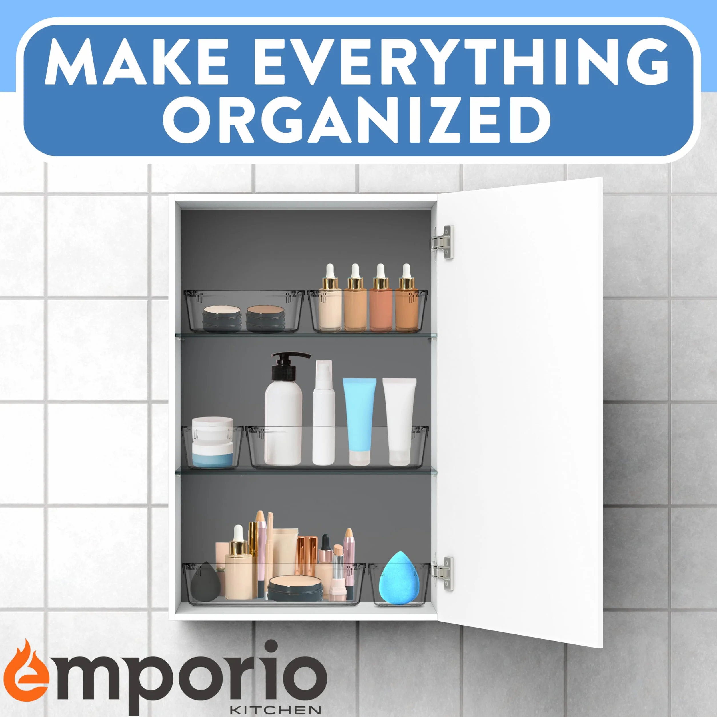 Emporio Kitchen Zestaw organizerów do szuflad – zawiera 6 pojemników 9 x 6, 10 pojemników 9 x 3, 18 pojemników 6 x 3, 30 pojemników 3 x 3, tacki do przechowywania do makijażu, kuchni i biura, 64