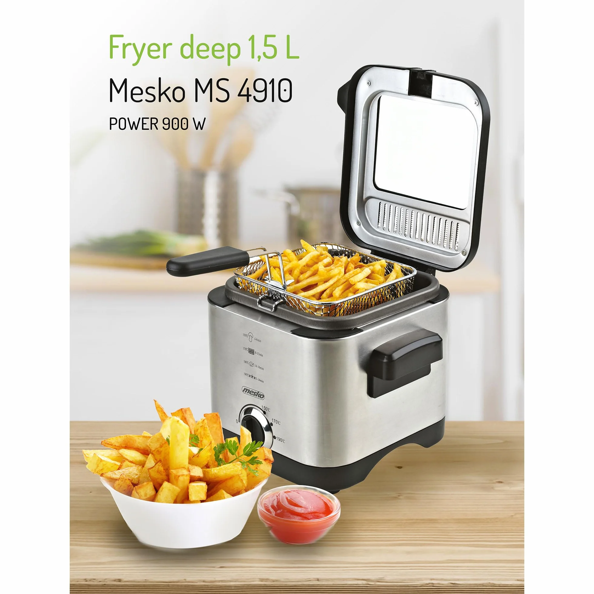 Adler frytkownica do głębokości 1,5 litra o mocy 900 W MS 4910, srebrna