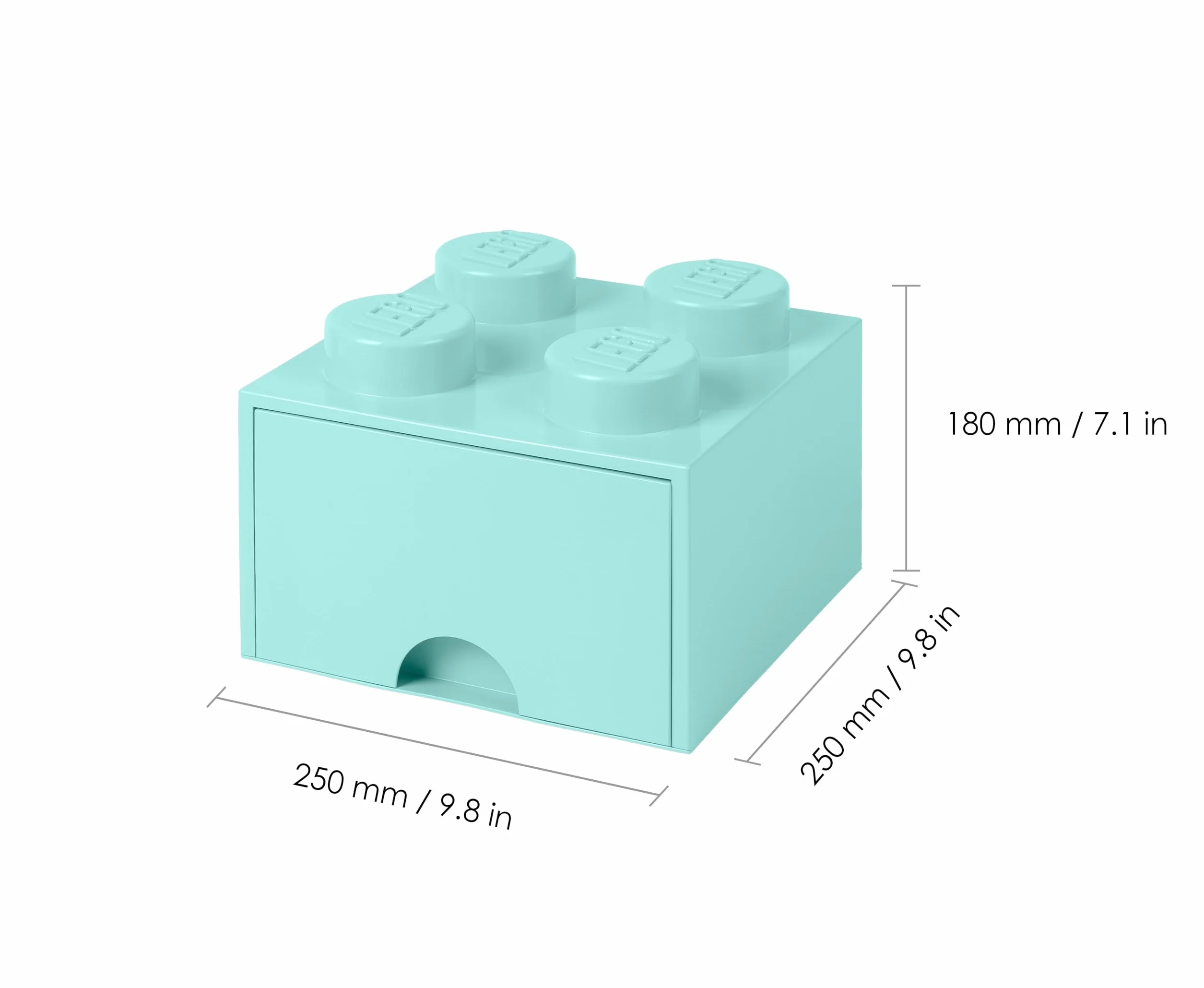 Room Copenhagen Lego Brick 4 gałki, 1 szuflada, do przechowywania, 4,7 l, zielony, niebieski (Aqua Light Blue) / miętowy, 25 x 25 x 18 cm