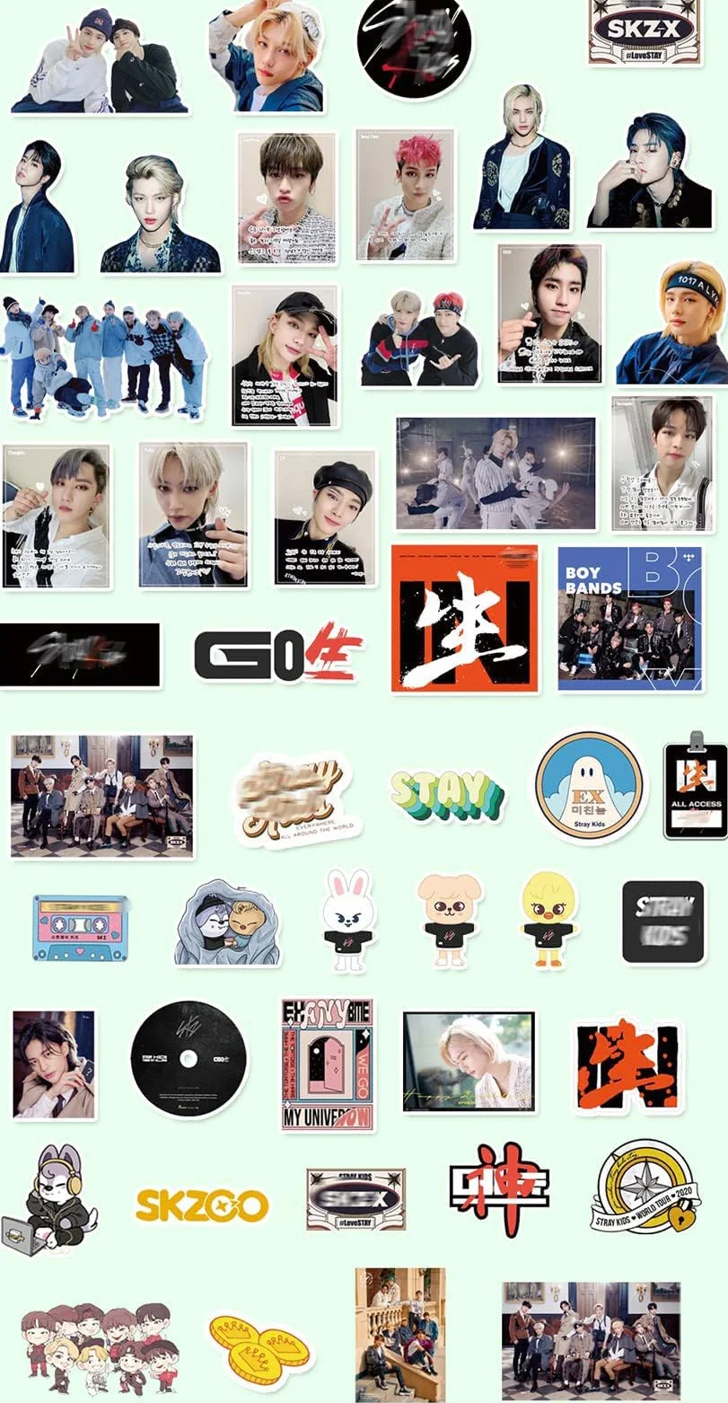 Stray Kids Zestaw prezentowy, produkt dla fanów, 1 poszewka na poduszkę, 1 naszyjnik, 95 naklejek StrayKids, 1 brelok do kluczy, 1 okrągły wachlarz ręczny