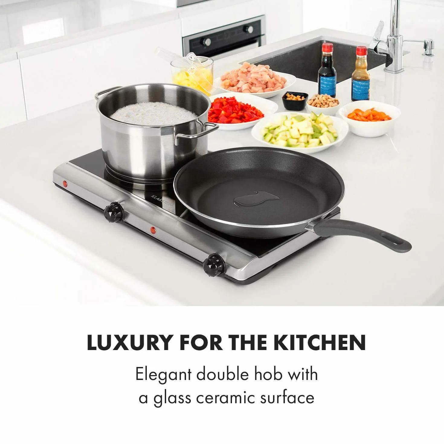 Klarstein Cookbuddy Podwójna płyta grzewcza 2400 W ceramika szklana 2x18 cm