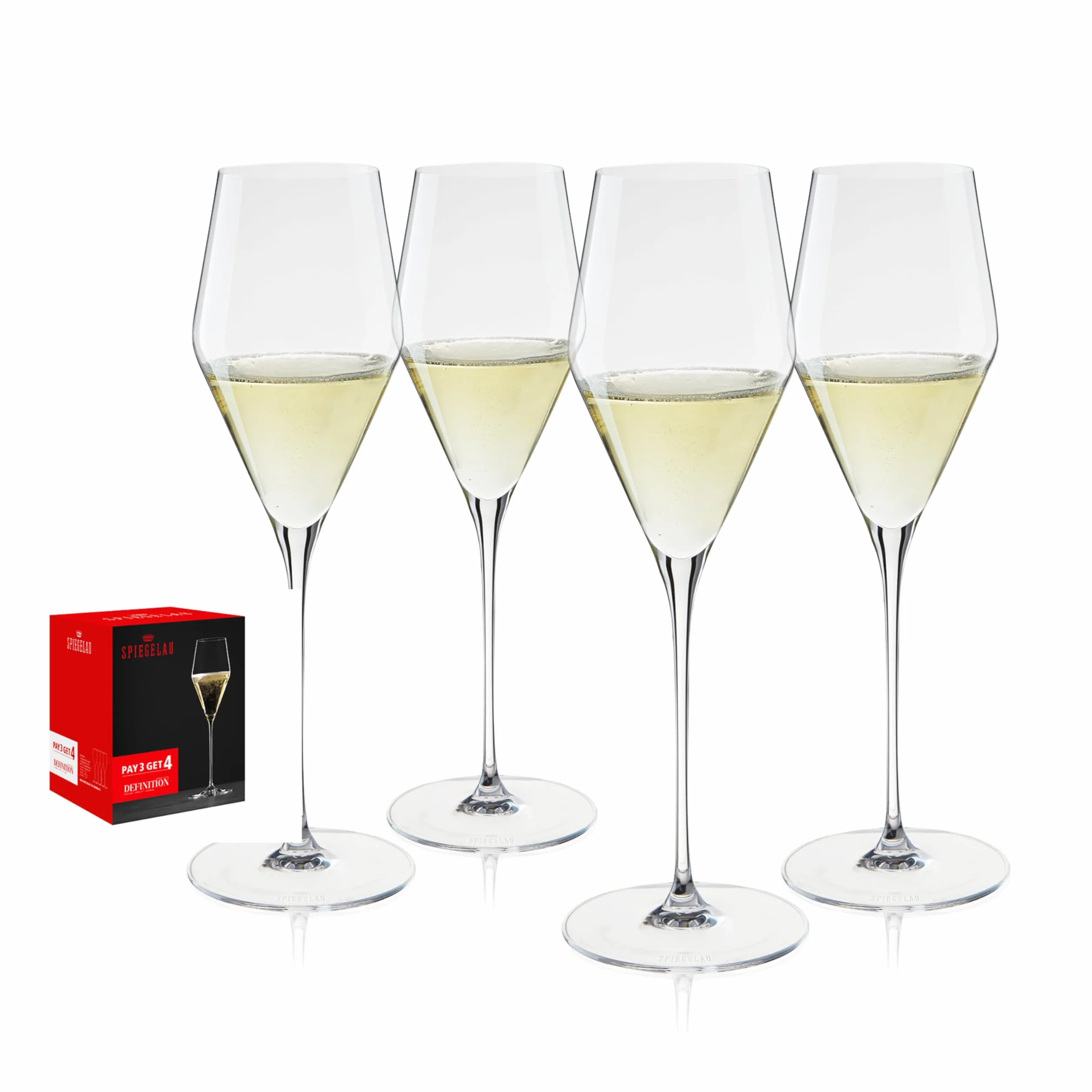 Spiegelau Definition kieliszki do szampana, elegancki zestaw upominkowy z kryształowymi kieliszkami do szampana, idealne do Prosecco, musującej róży, mocktails, akcesoria do baru domowego, parapetówka