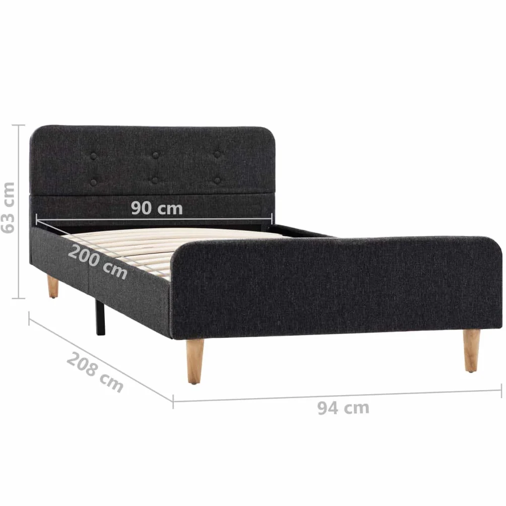 Hothingwell Rama łóżka 90x200 cm Ciemnoszary Juta | Solidne drewno i MDF, nogi ze stali proszkowej, trwałe płótno jutowe, klasyczny design, łatwy montaż