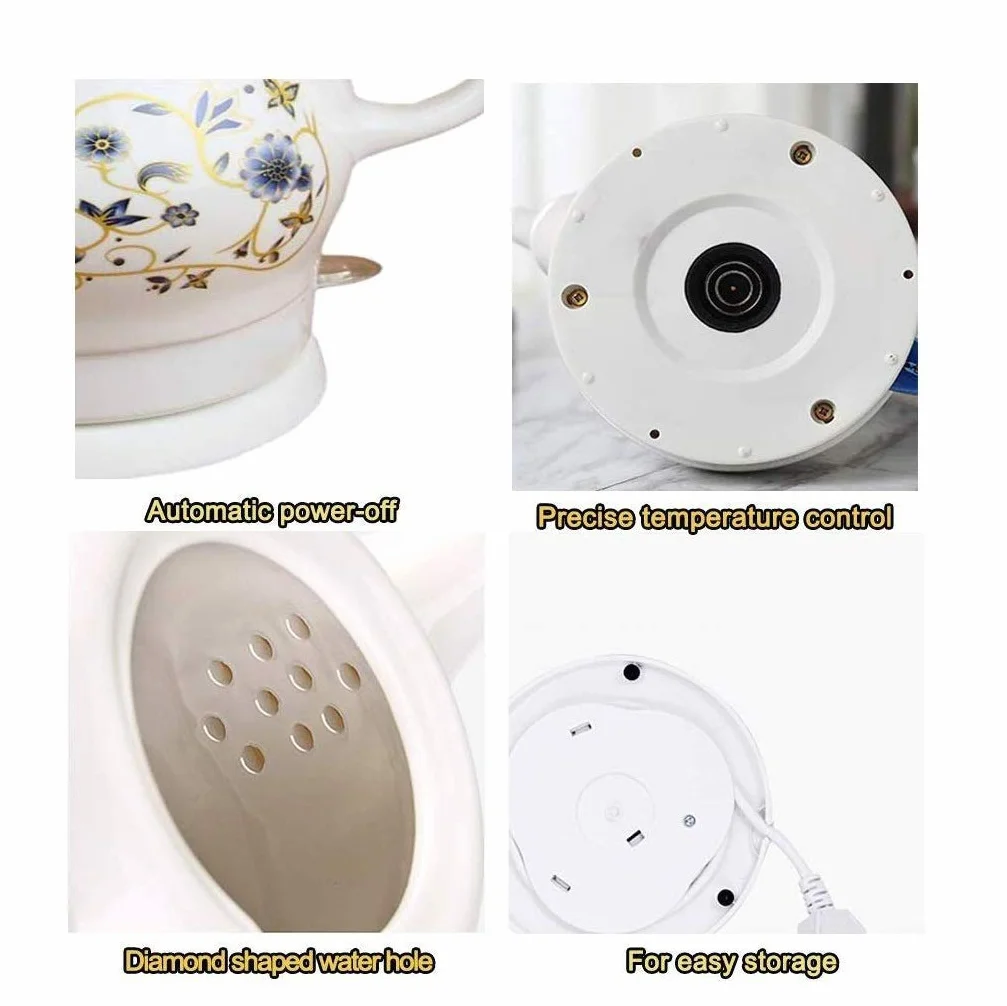 Kuchenki Czajnik Czajnik Elektryczny Ceramiczny Bezprzewodowy czajniczek Retro czerwony Dzbanek 1,8 l, 1000 W Szybkie gotowanie, możliwość zaparzania herbaty, kawy, zupy, Automatyczne wyłączanie i