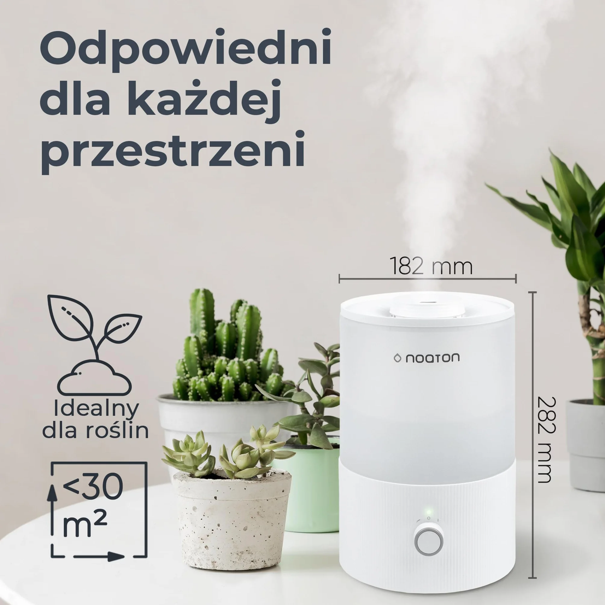 Noaton Essential Nawilżacz Powietrza 3,3L, Napełnianie od Góry, 33h Pracy, Oświetlenie LED