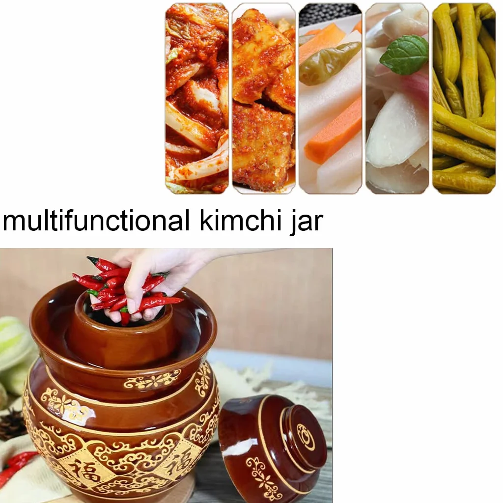 Naczynie do fermentacji, Tradycyjny chiński ceramiczny słoik do kiszenia z pokrywką uszczelką wodną, ​​duży, pogrubiony garnek kimchi(Blu,5KG)