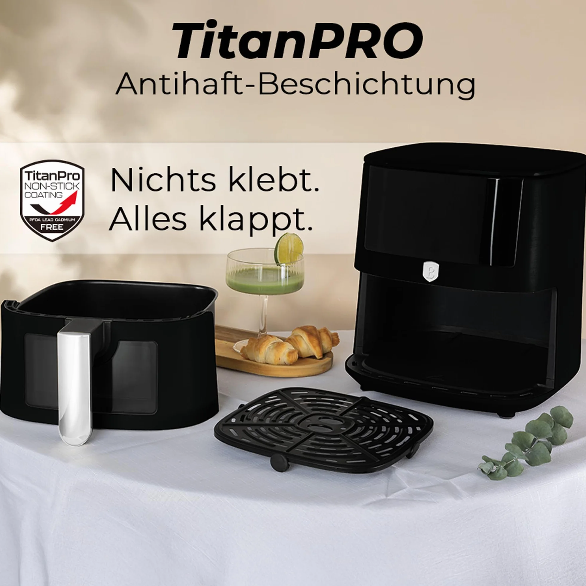 Berlinger Haus Matt Black Collection frytkownica na gorące powietrze, 5 litrów, z okienkiem, 8 programów, gotowanie bez tłuszczu, nieprzywierający kosz TitanPro, 1400 W, urządzenie kuchenne