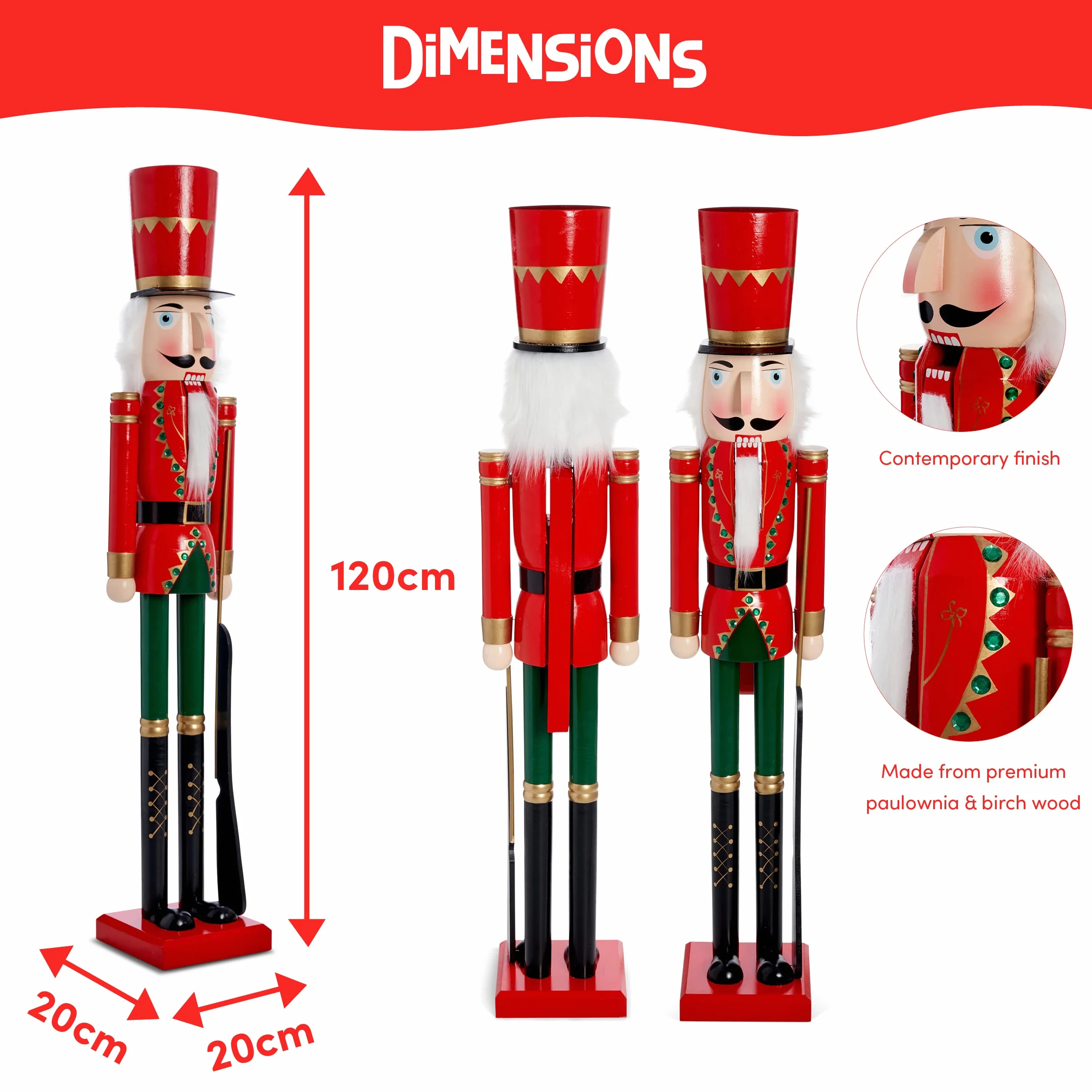THE TWIDDLERS Gigantyczny Drewniany Świąteczny Dziadek do Orzechów ze Stojakiem (Rozmiar Życia 120cm) - Tradycyjna Dekoracja Świąteczna - Solidna i Najwyższa Jakość