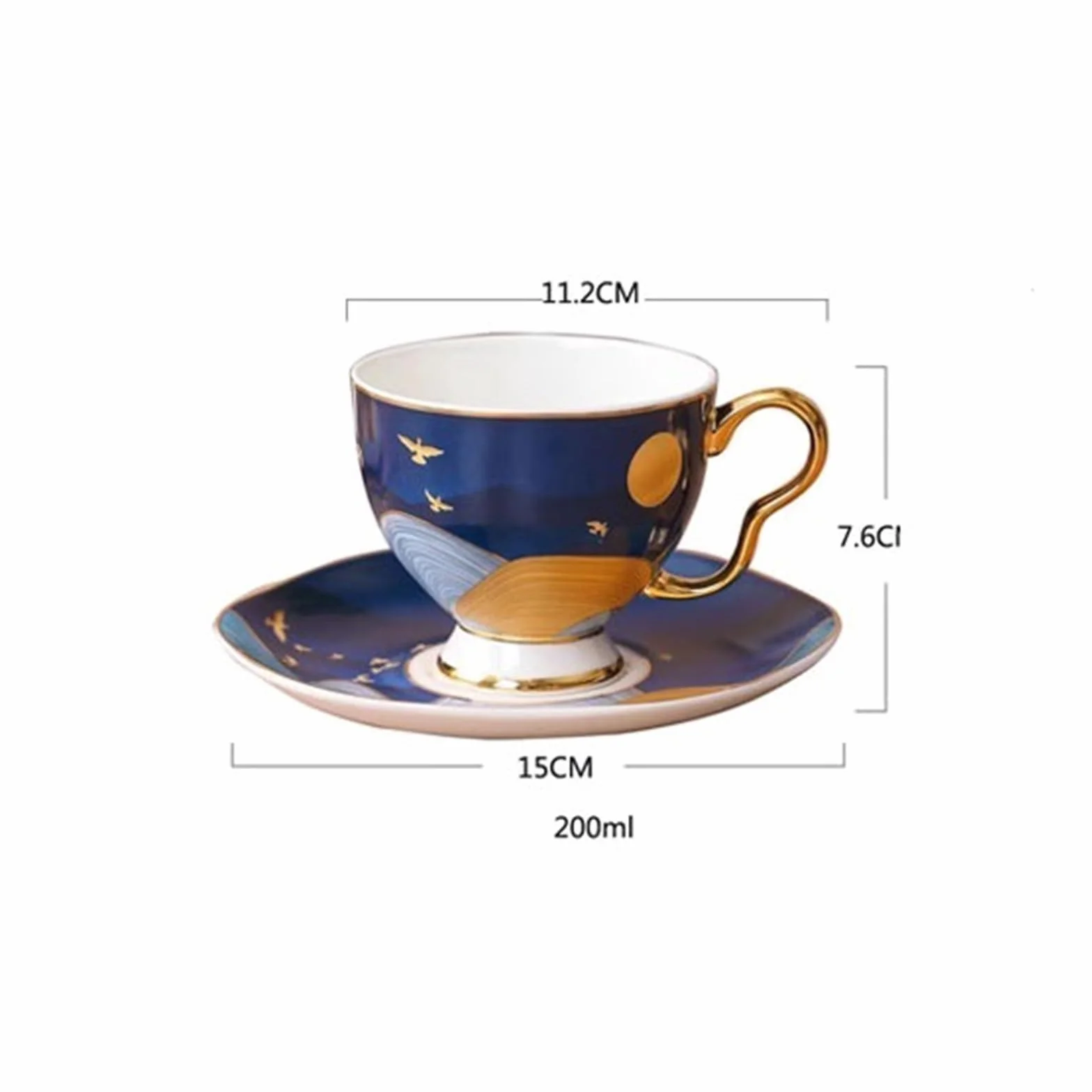 Kubek do kawy - lekki luksusowy wysokiej jakości zestaw filiżanek i spodków z porcelany kostnej - eleganckie kubki do herbaty kwiatowej na brytyjską popołudniową herbatę, idealne świąteczne prezenty