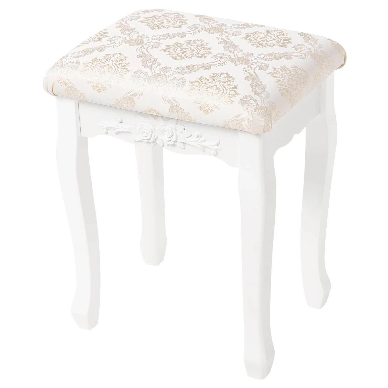 WOLTU MB6011 Taboret do Makijażu w Stylu Wiejskim, Barokowy, Tapicerowany do Toaletki, Drewno MDF, Lakierowane na Biało