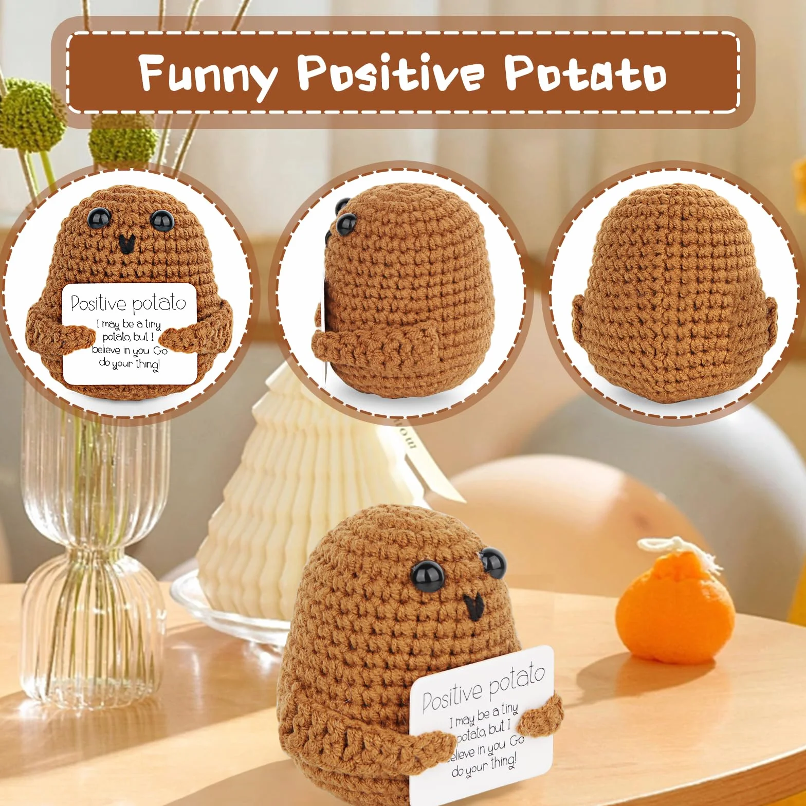 Powmag Positive Potato Pocket Hug, lalka ziemniaczana z włóczki do robienia na drutach, zabawne, kreatywne słodkie lalki ziemniaczane dla przyjaciół, prezenty imprezowe do dekoracji i zachęty