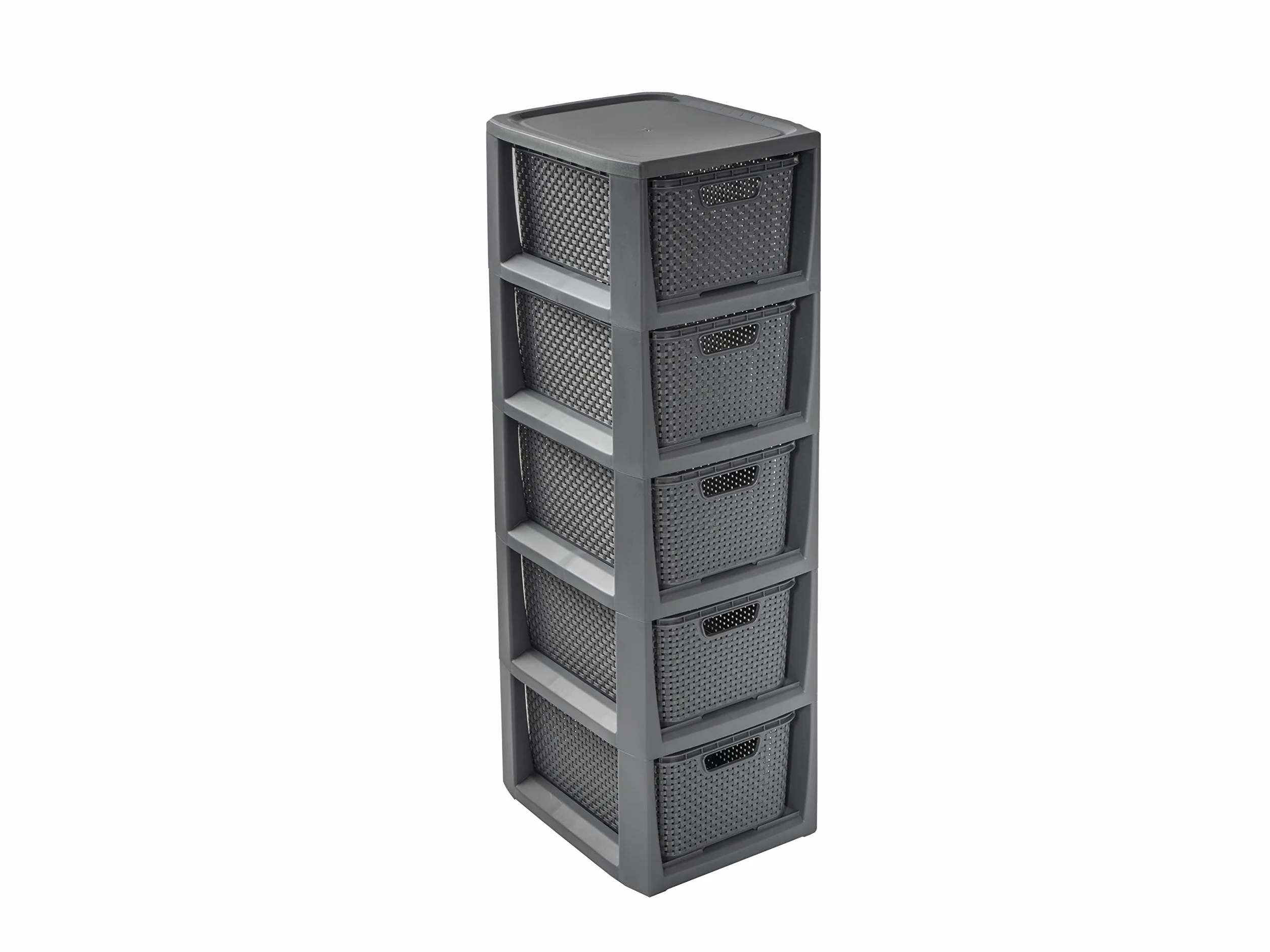 BranQ - Home essential Regał rattanowy, tworzywo sztuczne PP bez BPA, antracytowy, 29,5 x 24 x 80 cm, 5 koszy