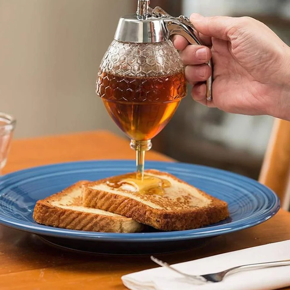 Dozownik miodu, akrylowy plastikowy pojemnik na syrop, miód butelka do serwowania miodu i syropu(200 ml)