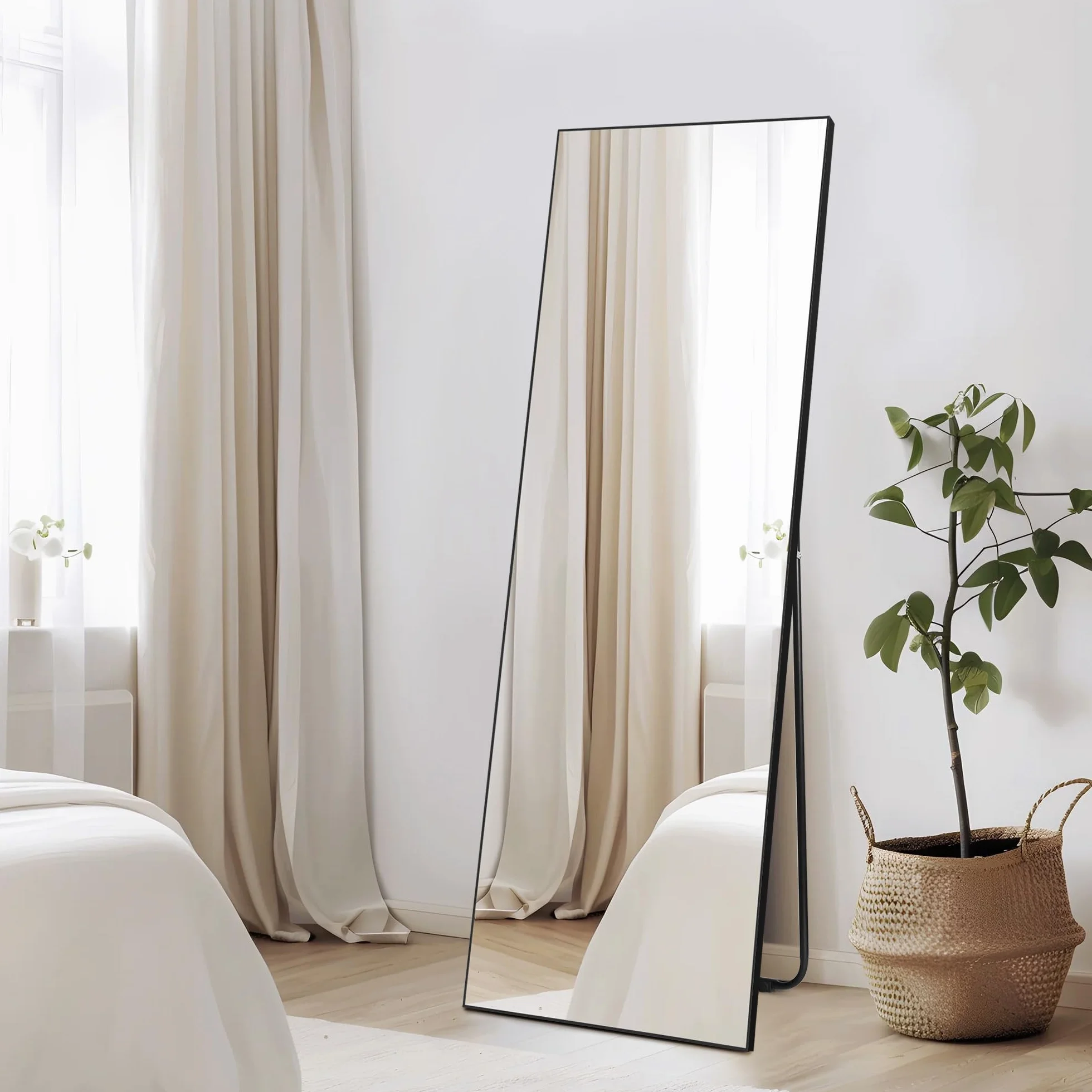 Lustro podłogowe 150 x 51 cm, prostokątne czarne lustro ścienne, wysokiej jakości lustro do umieszczenia na ścianie lub podłodze