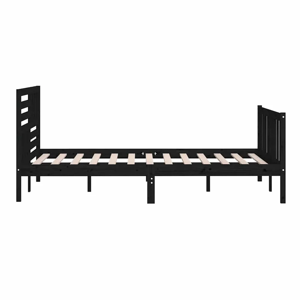 lite drewno sosnowe ponadczasowy design 200x200 cm czarny | Rama łóżka sosnowa czarna 200x200 cm lite drewno z zagłówkiem do sypialni