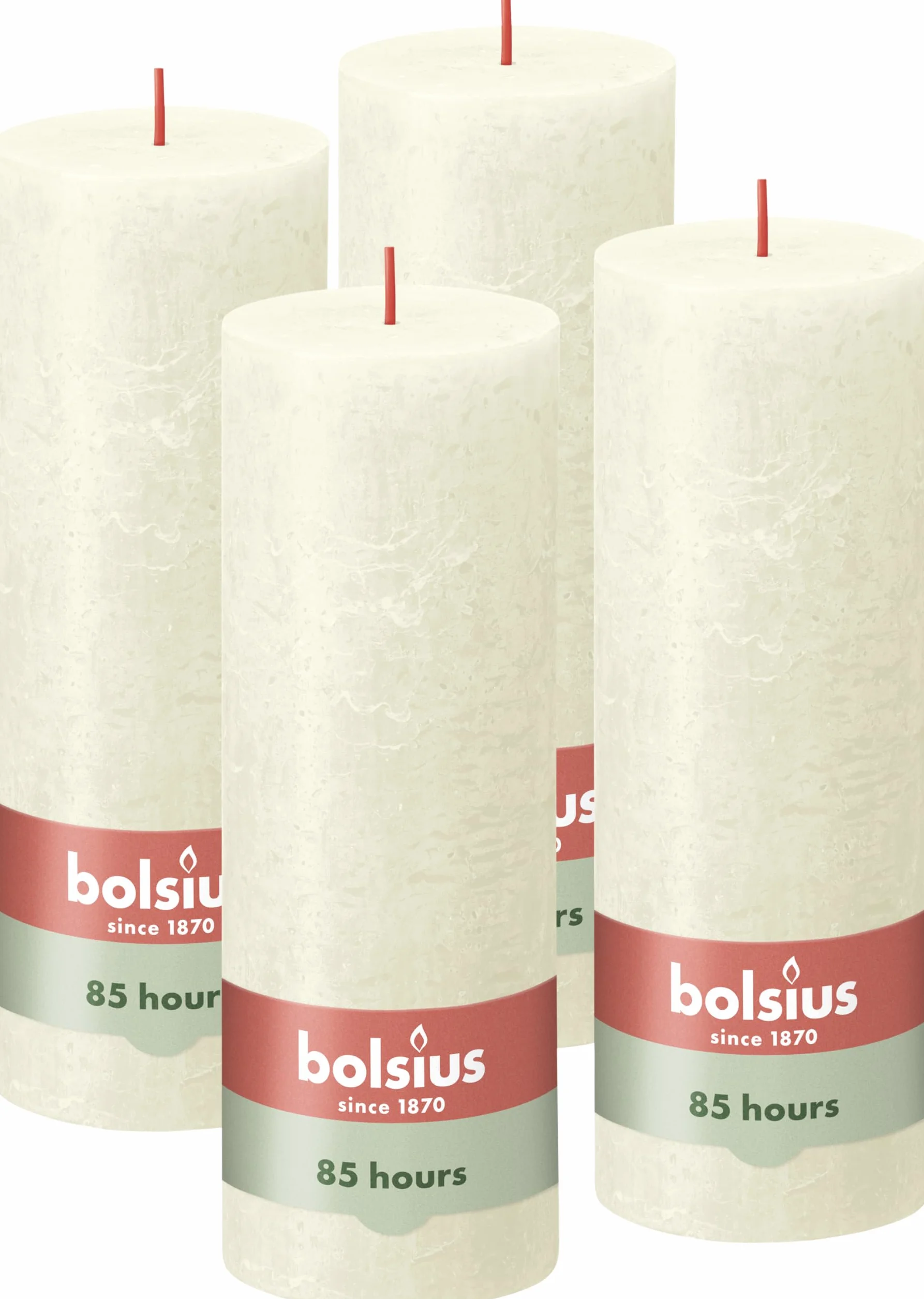 Bolsius Rustykalna świeca filarowa, kremowa, zestaw 4 sztuk, długi czas palenia 85 godzin, świeca domowa, dekoracja wnętrz, bezzapachowa, naturalny wegański wosk, bez oleju palmowego, 19 x 7 cm