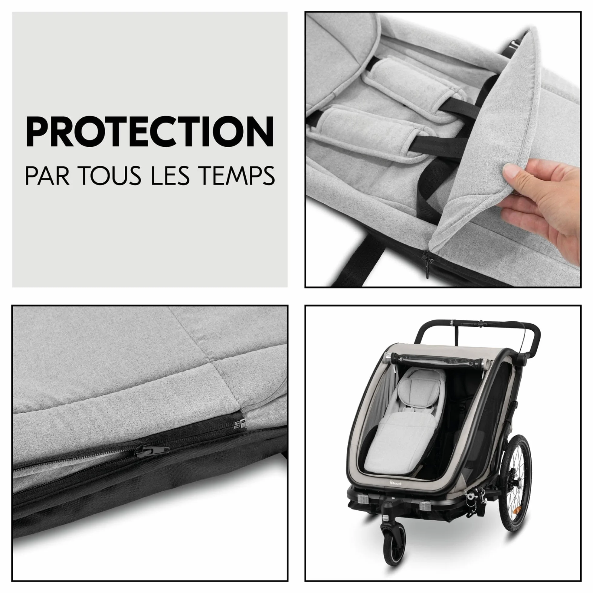 hauck Hamak dla niemowląt Velo Baby Lounger 2 dla Dryk Duo, Dryk Duo Plus & Bike N Walk Duo - fotelik dla noworodka od 1 miesiąca, z pokrowcem na nogi, kablem głowy, 5-punktową uprzężą - szary