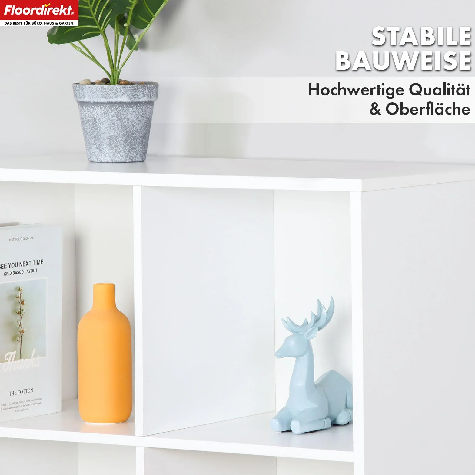 Floordirekt Regał na książki, biały z 8 półkami, regał w kształcie kostki, 30 x 65,5 szer. x 129,5 wys. cm, ścianka działowa do pokoju dziecięcego, salonu, biura i sypialni (Arkansas)