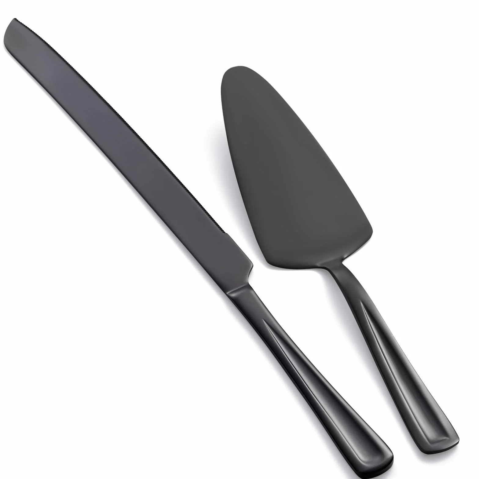 GoGeiLi Czarny zestaw sztućców do ciasta, nóż do ciasta ze stali nierdzewnej 33 cm, nóż do ciasta i łopatka do tortów, nóż do ciasta, na wesele, urodziny, imprezy, jubileusz