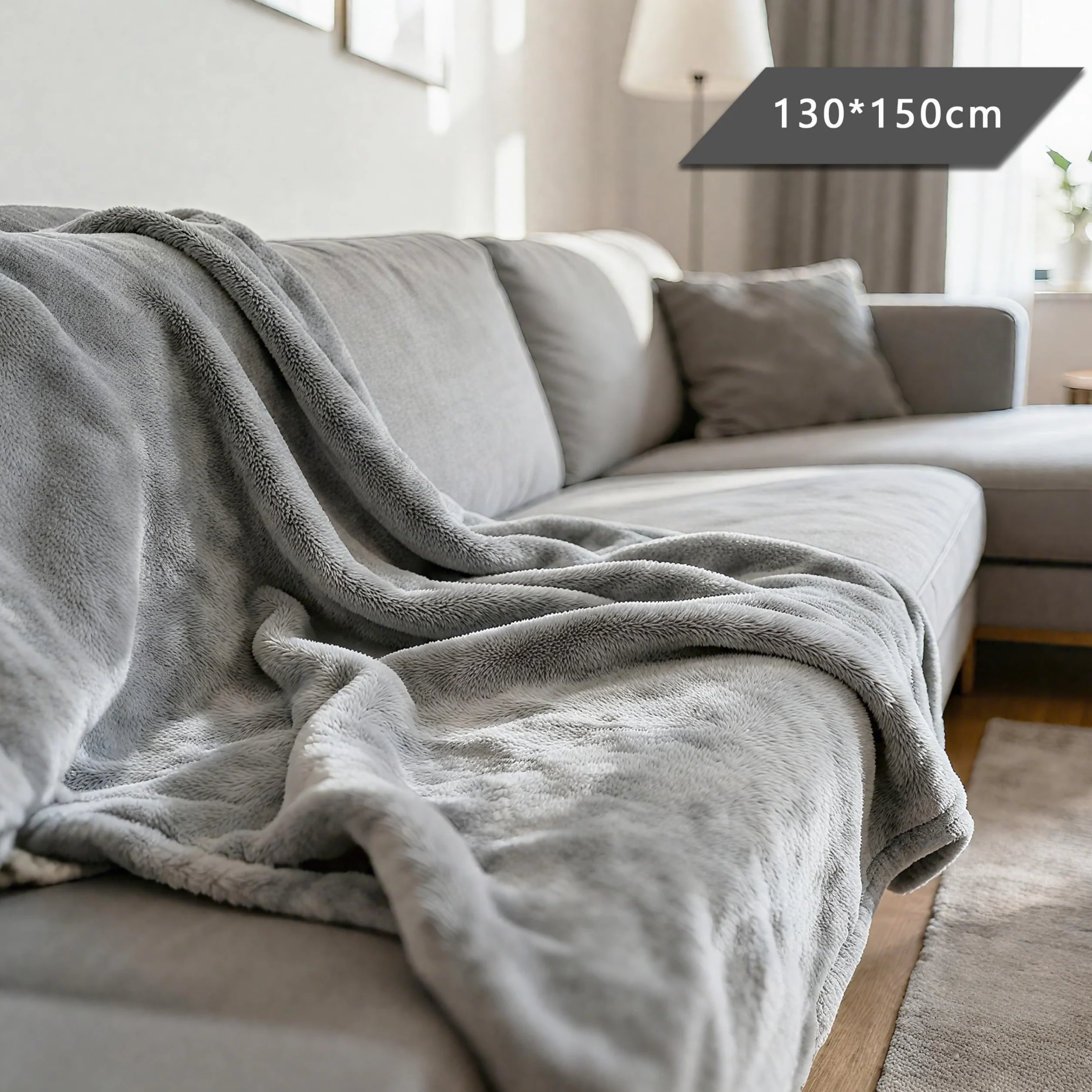 Koc Polarowy Miękki 130x150 cm Szary – Mały Puszysty Koc Flanelowy na Fotel, Kanapę