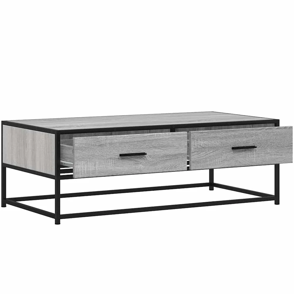 Hothingwell Stolik kawowy Sonoma szary 100x50x35 cm drewno inżynieryjne metal | Stabilna metalowa rama, odporna na korozję, wytrzymała góra, duży schowek na czasopisma i piloty zdalnego sterowania
