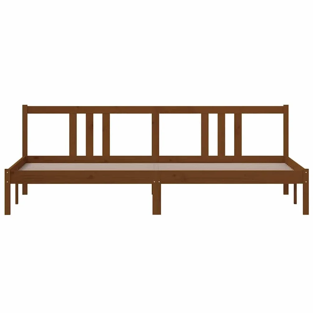 lite drewno sosnowe nowoczesny wystrój sypialni 200x200 cm brąz | Rama łóżka sosnowa miodowy brąz 200x200 cm z zagłówkiem lite drewno do sypialni