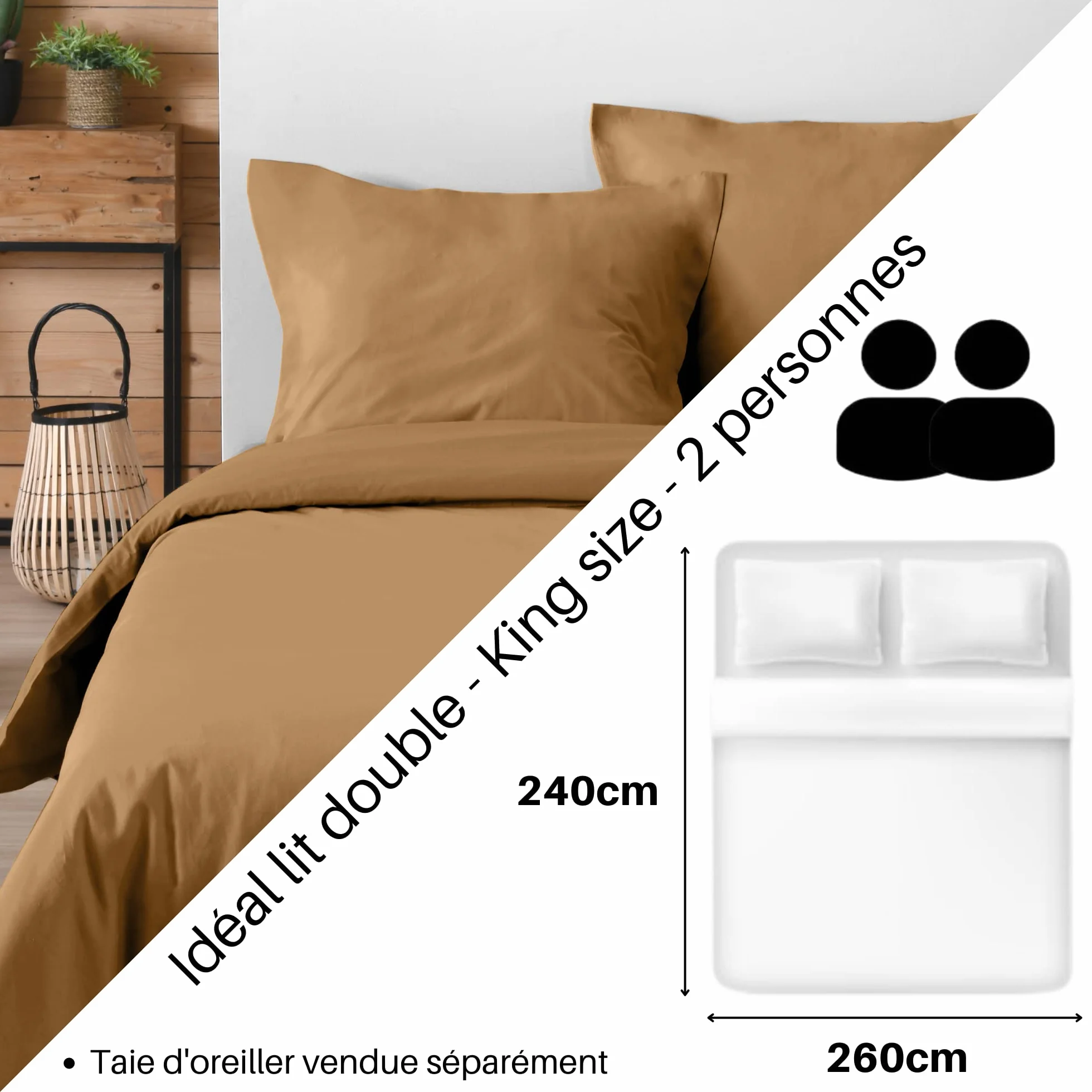 Lovely Casa - Poszewka na kołdrę -Rozmiar 260x240 cm - 100% bawełna z certyfikatem Oeko-Tex - Kolor Curry - Model Eden - Pościel do domu - idealne podwójne łóżko Queen lub King Size