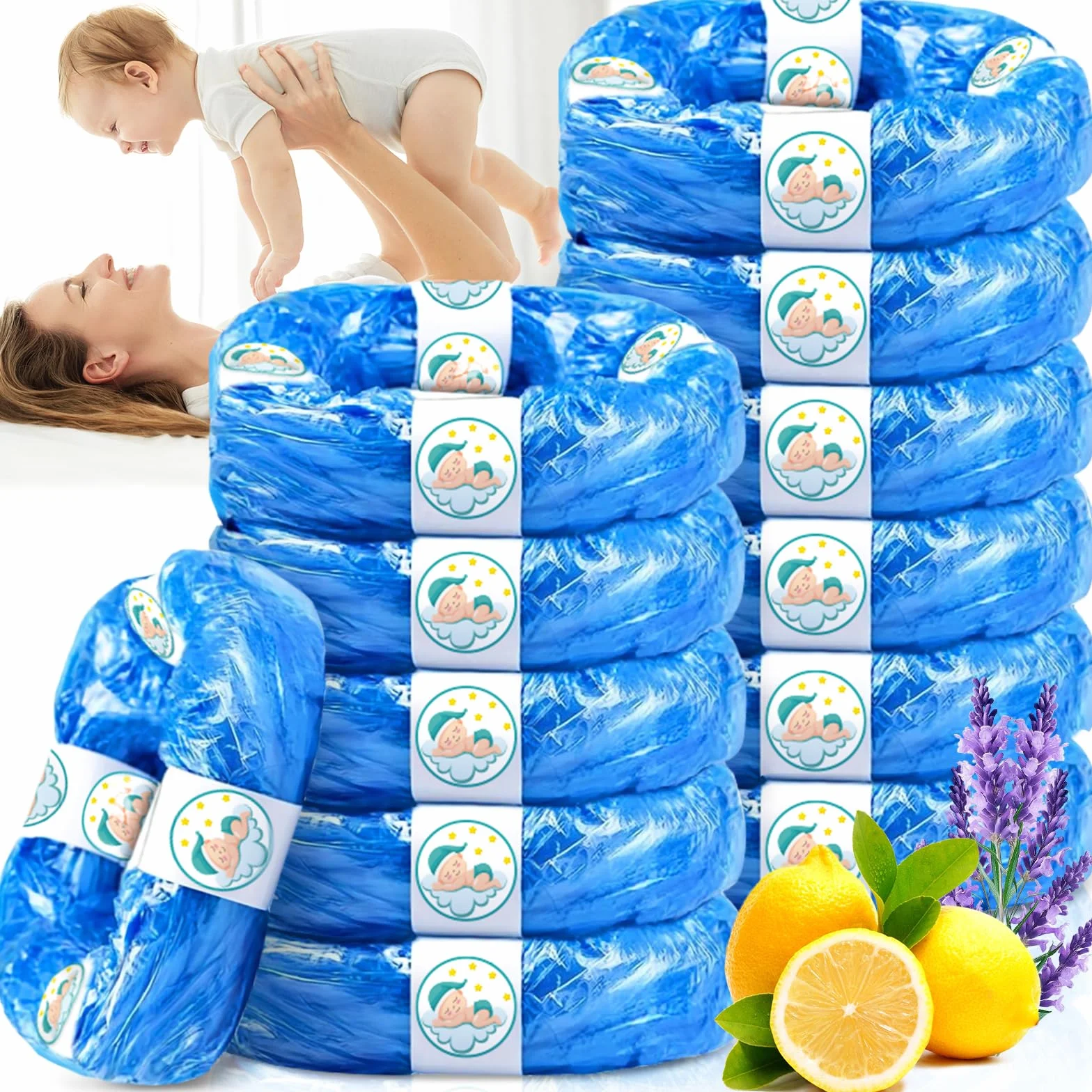 12 Pezzi Ricarica Mangiapannolini 4,5 M, Pannolino Sacchetti di Ricarica Antiodore, Sacchetti Mangiapannolini, Sacchett Ricaric Mangia Pannolini, Ricarico Mangiapannolin Compatibile, Blu