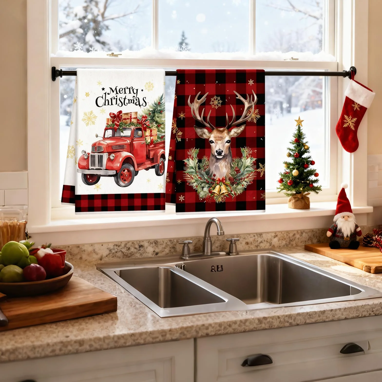 2 szt. Ściereczki kuchenne Boże Narodzenie 43 x 66 cm Ściereczki kuchenne Motyw świąteczny Kitchen Towels Decor Zima Boże Narodzenie Stół Jadalny w Domu (B)