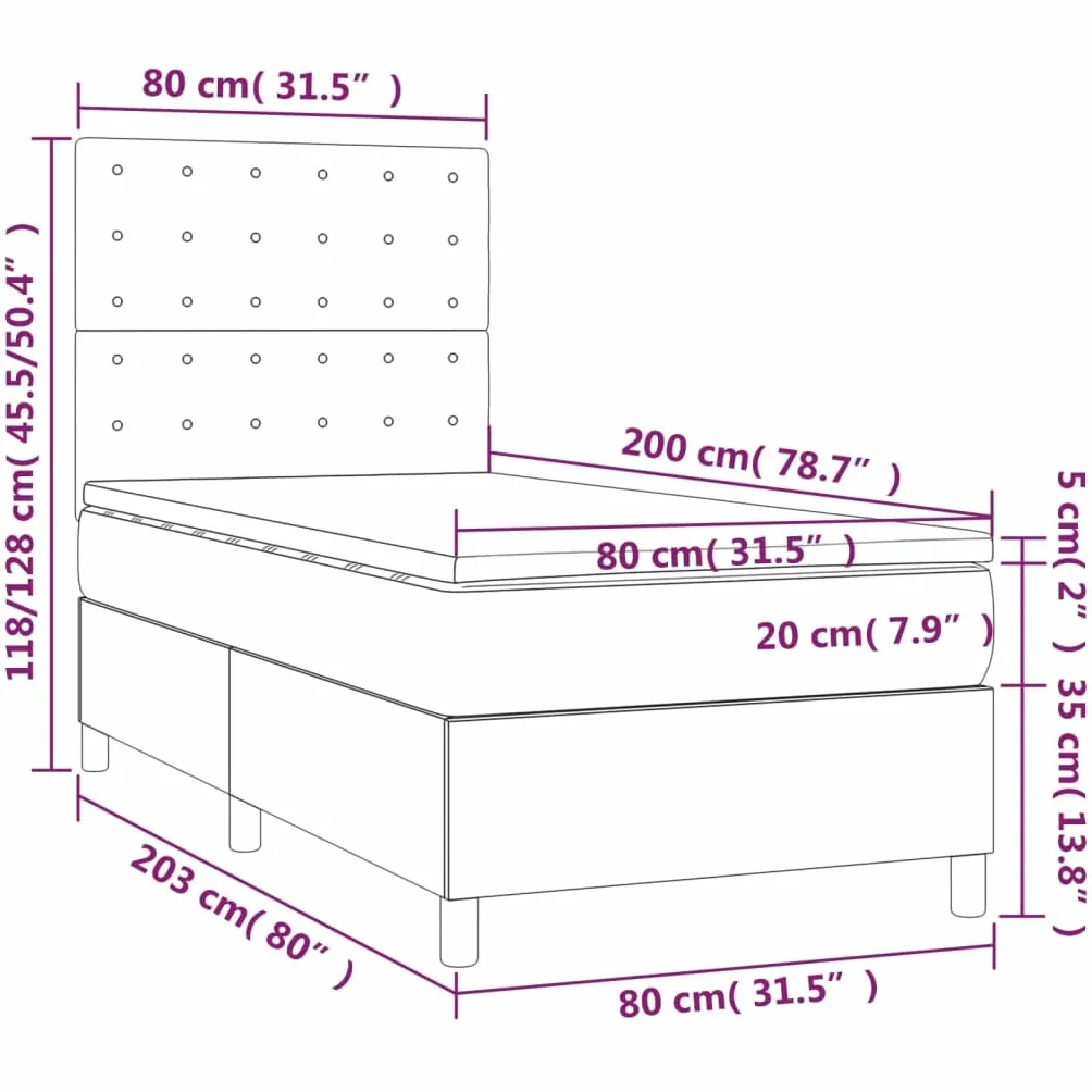 Tkanina regulowany zagłówek LED 80x200 cm Szary | Łóżko kontynentalne z materacem 80x200 cm jasnoszare tkanina LED regulowany zagłówek