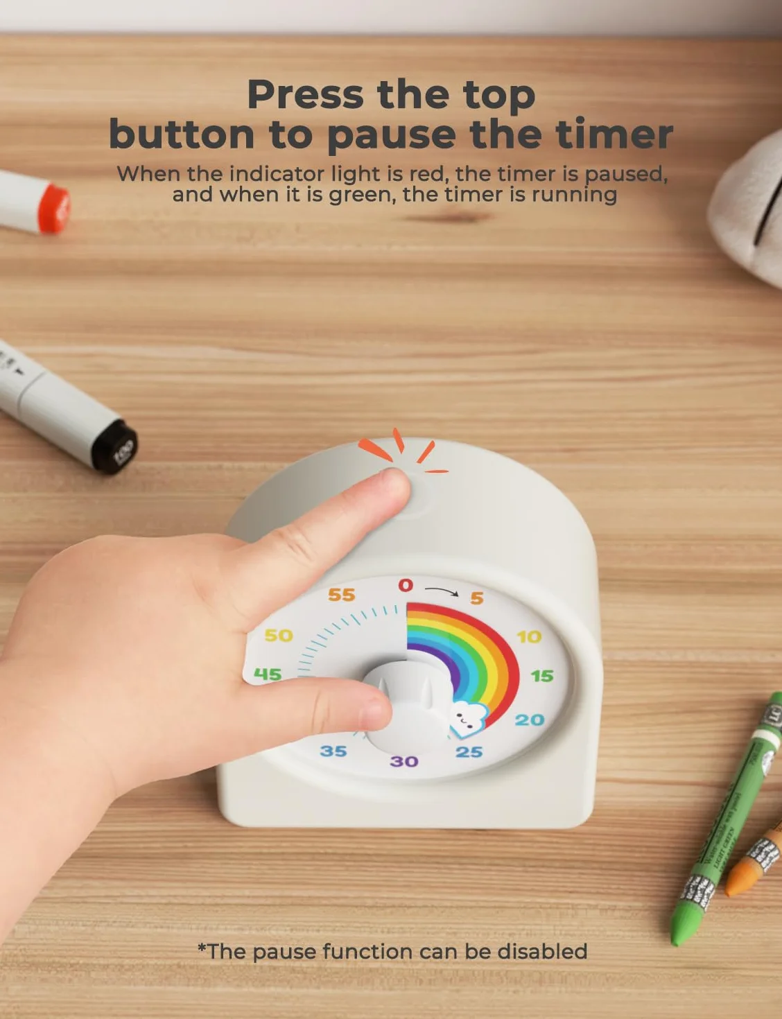 LIORQUE Timer wizualny dla dzieci, naładowalny wizualny timer pomodoro z odliczaniem dla dzieci w kolorze tęczy z magnesem z tyłu, narzędzie do zarządzania czasem do nauki