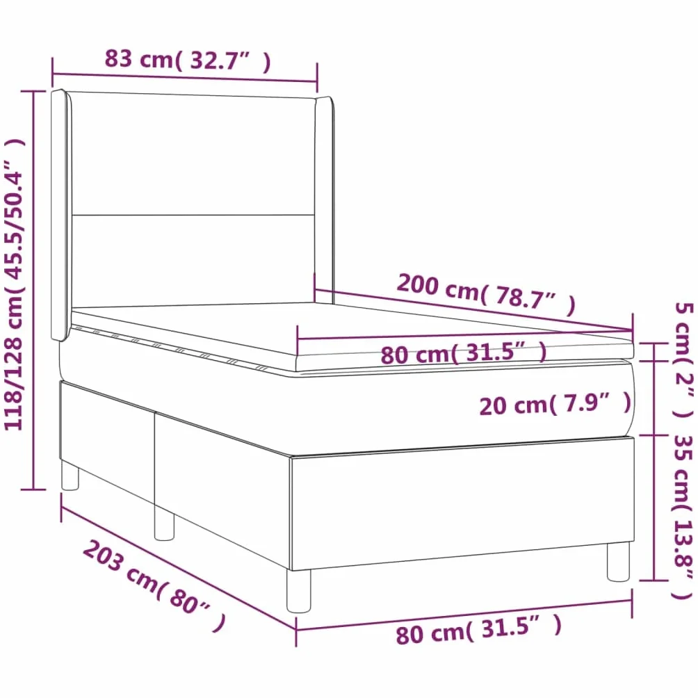 Łóżko kontynentalne niebieskie, 80 x 200 cm, z obiciem materiałowym i materacem ze sprężynami kieszeniowymi, zagłówkiem z regulacją wysokości, łóżko pojedyncze z nakładką na materac, stabilna