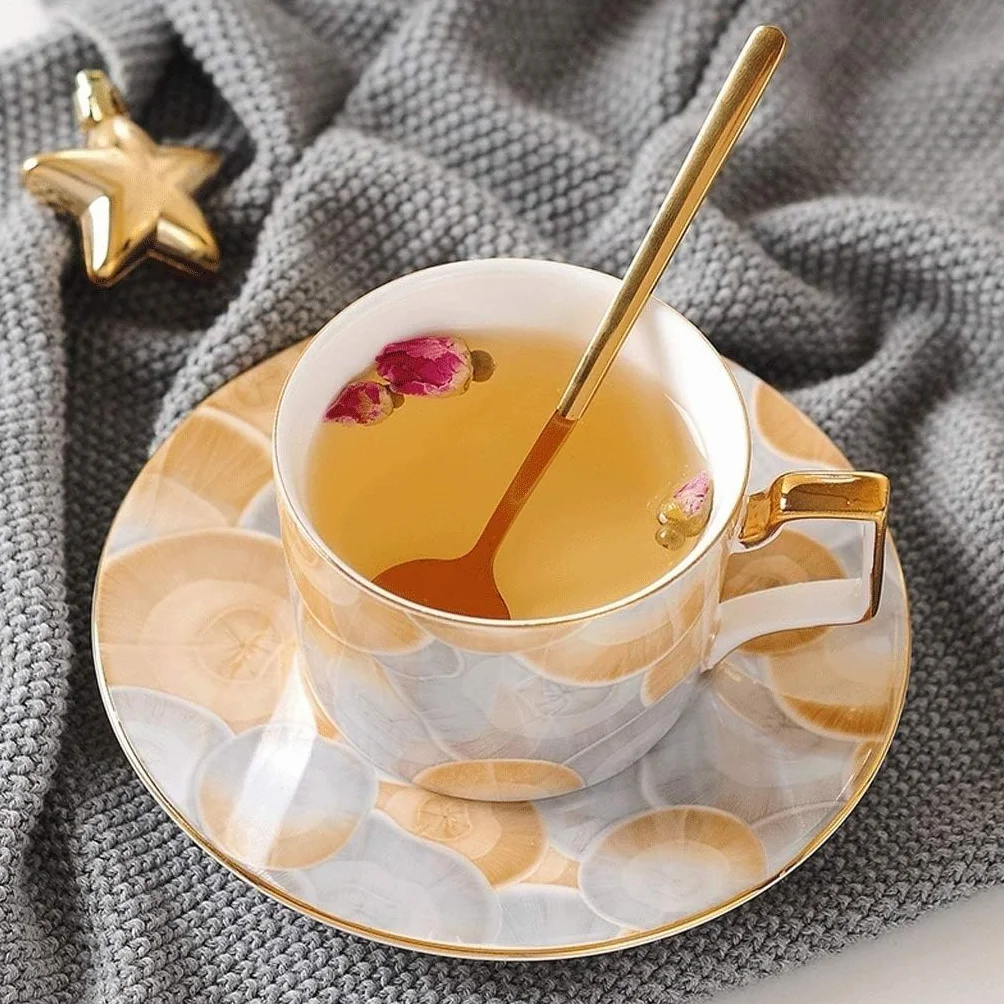 Kubek do kawy 250ml z uchwytem, ​​marmurkowa filiżanka do kawy i spodek luksusowa porcelana kostna angielski popołudniowa herbata czarna herbata kwiatowa filiżanka do herbaty do biura domu kawiarnia(B