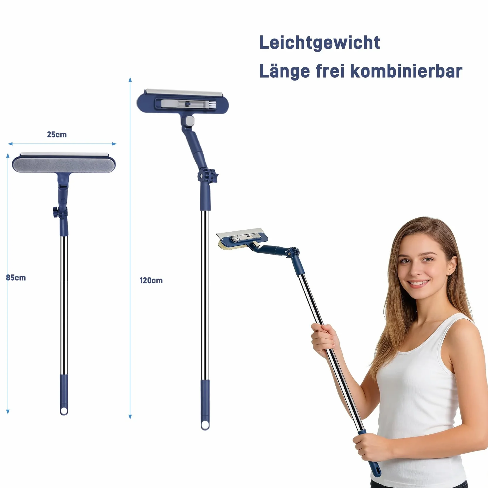 Myjka do okien 2 w 1 z uchwytem teleskopowym 120 cm, ściągacz obracany 180°